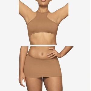 SKIMS 2 Pieces Swimming High Neck Racer Back Top & Mini Micro Swim Skirt